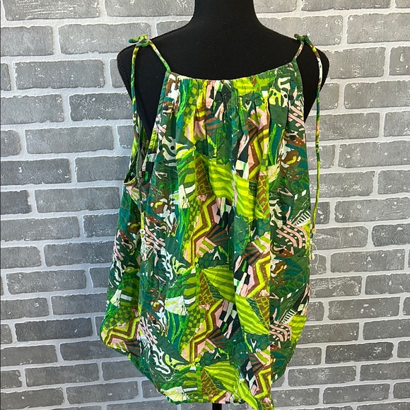 Haute Hippie Top Womens XL Safari 100% Cotton Green Seashell Beaded Bohemian - Picture 7 of 12